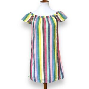 J.Crew Womens Shift Dress Multicolor Stripe Off Shoulder Cap Sleeve Cotton SMALL